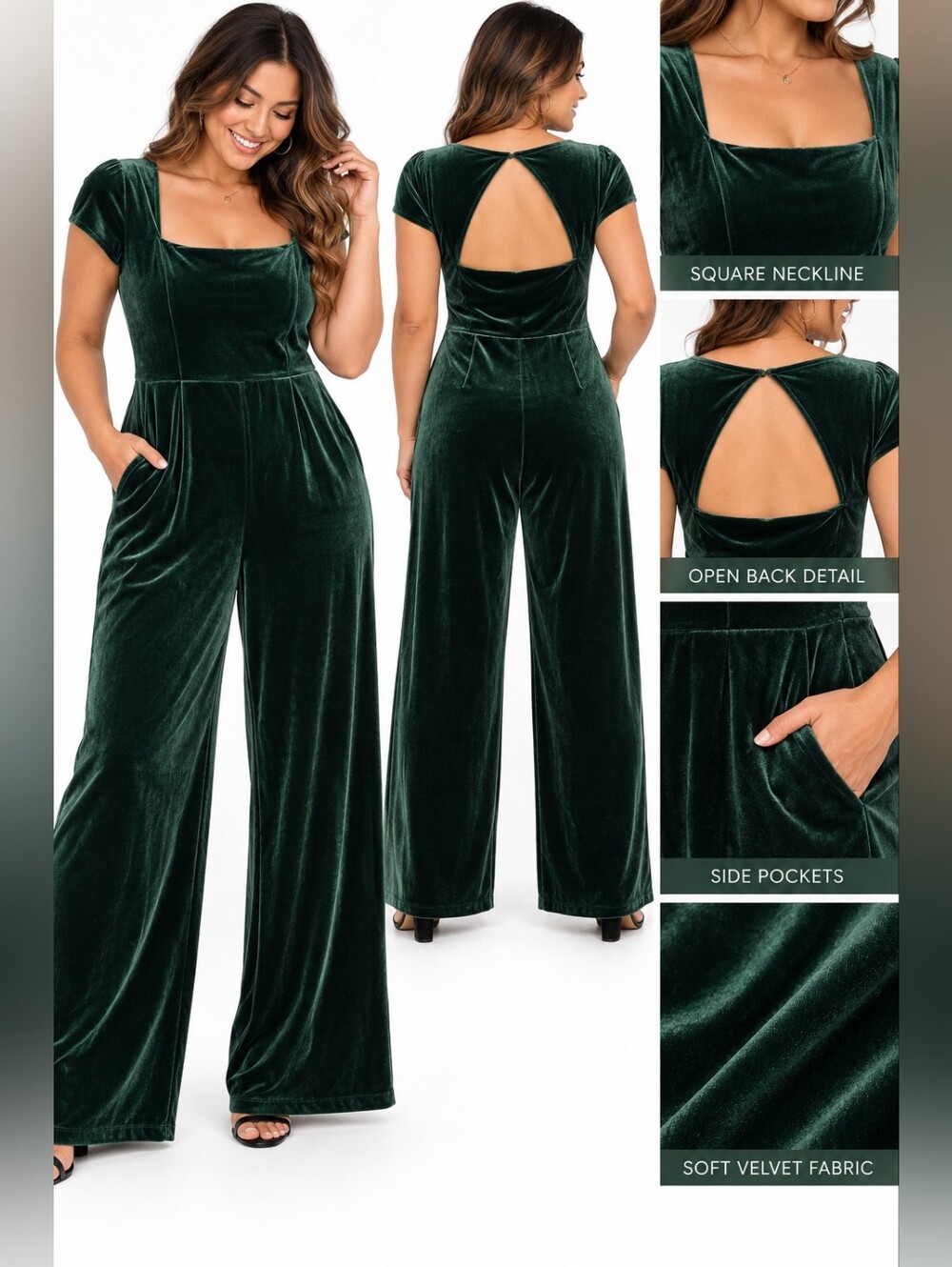 💚 Old Navy Forest Green Velvet Wide Leg Jumpsuit Size L